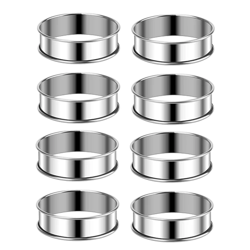 3.15 Inch Muffin Rings Crumpet Rings, 8Pcs Stainless Steel Muffin Rings Molds Double Rolled Tart Rings Round Tart Ring