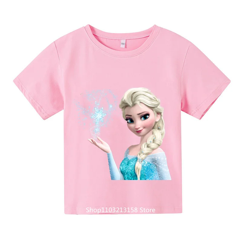 Maglietta estiva Elsa Frozen maglietta con stampa a maniche corte Kid neonate vestiti per bambini top Casual