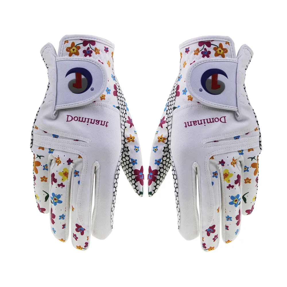 Gants de golf coordonnants en cuir cool pour femmes, 1 paire, respirant, coloré, floral, été