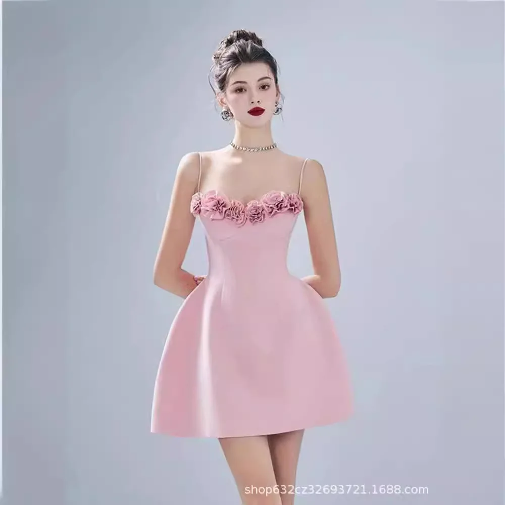 Fashionable Lady Exquisite Flower Waist-Tight Dress Women 2024 Early Spring New Feminine Sleeveless Dress Chic Beautiful Dresses