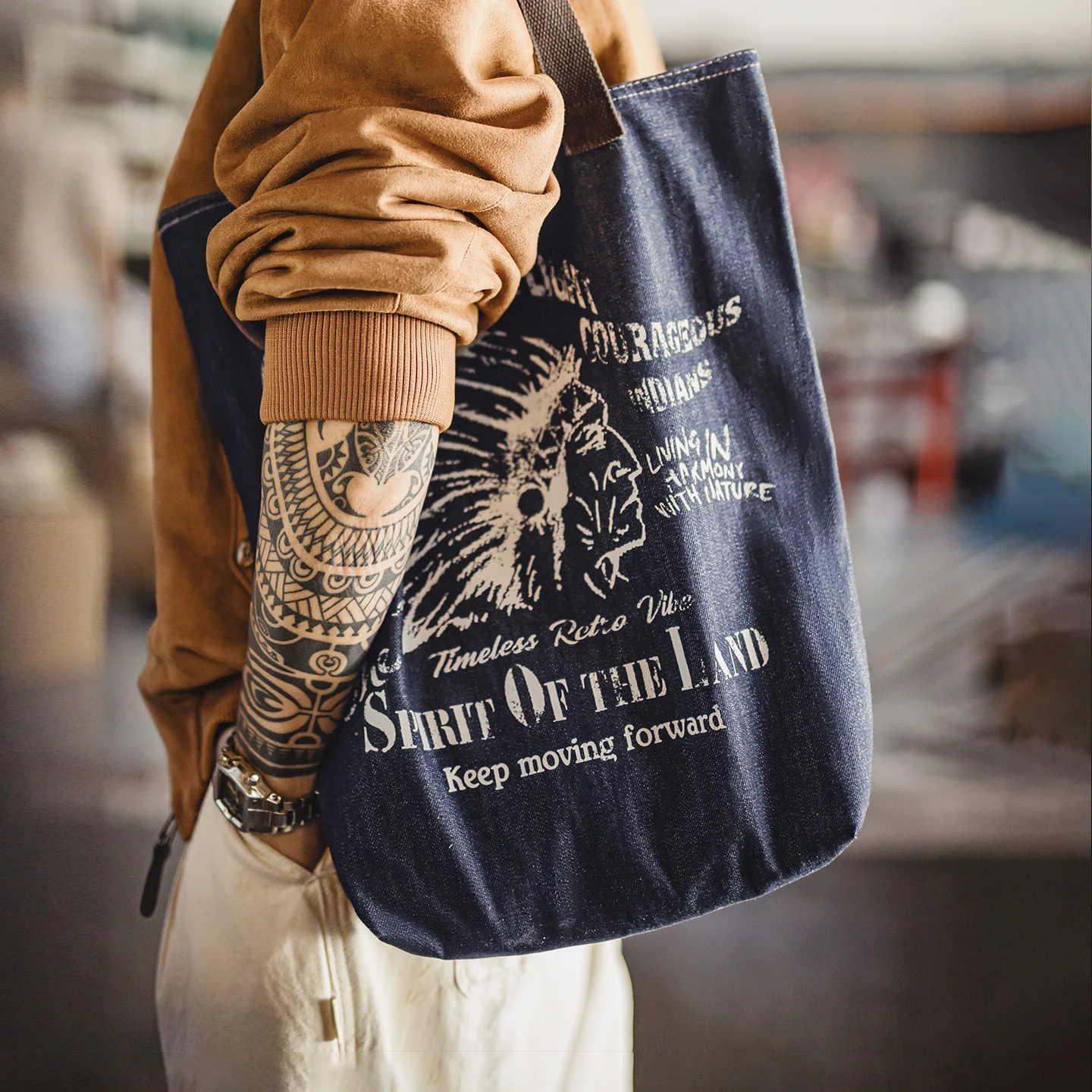 Maden Vintage denim draagtas met Indiaas patroon Grote capaciteit enkele schoudertassen Commuter handtas voor mannen en vrouwen