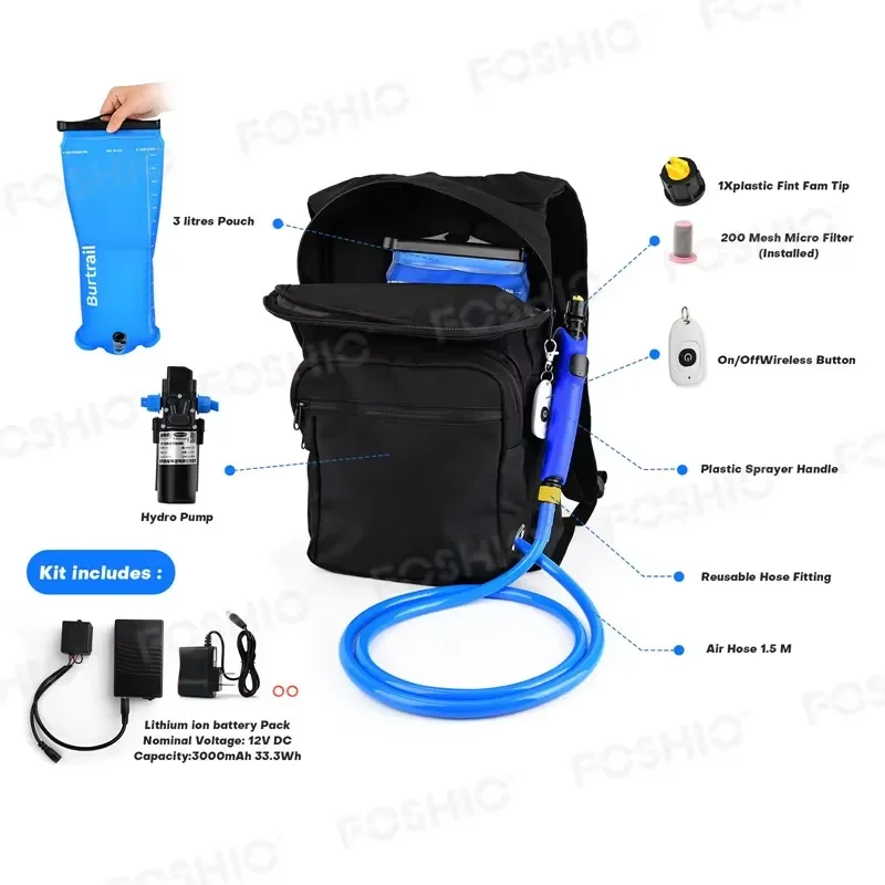 Foshio Portable Water Sprayer Backpack 3L/6L Car Window Tint Wash Pump High Pressure Power Water Pouch Combo