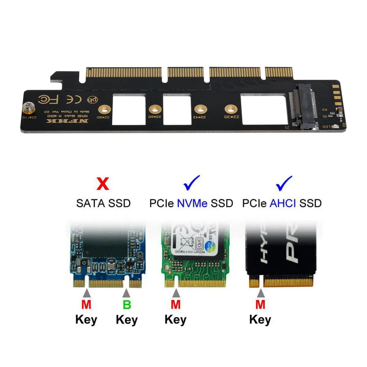 CY M.2 M-key NVME AHCI NGFF SSD to PCI-E 3.0 16x 4x Adapter for 110mm 80mm SSD