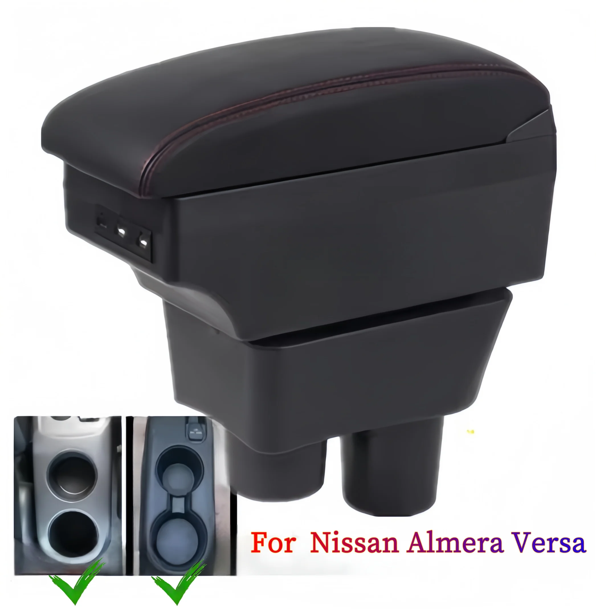 Caja de reposabrazos para Nissan Almera Versa, reposabrazos de coche, modificación interior, reposabrazos de cuero, consola central, almacenamiento USB