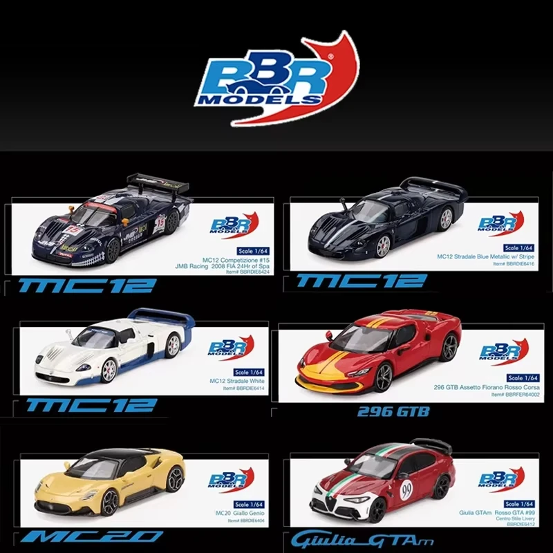 BBR 1:64 MC12 Stradale White MC20 Giallo Genio Beatles MC20 Giallo Genio Diecast Diorama Car Model Collection Miniature Carro