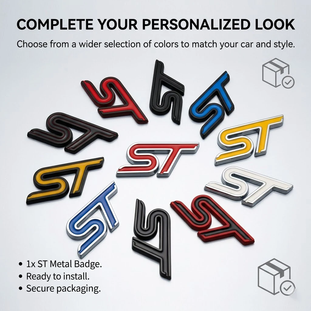 

For Ford ST Emblem Badge Sticker Mondeo Focus Fiesta Edge 3D Metal Rear Trunk Fender Side Logo Decal Car Styling Trim Accessory