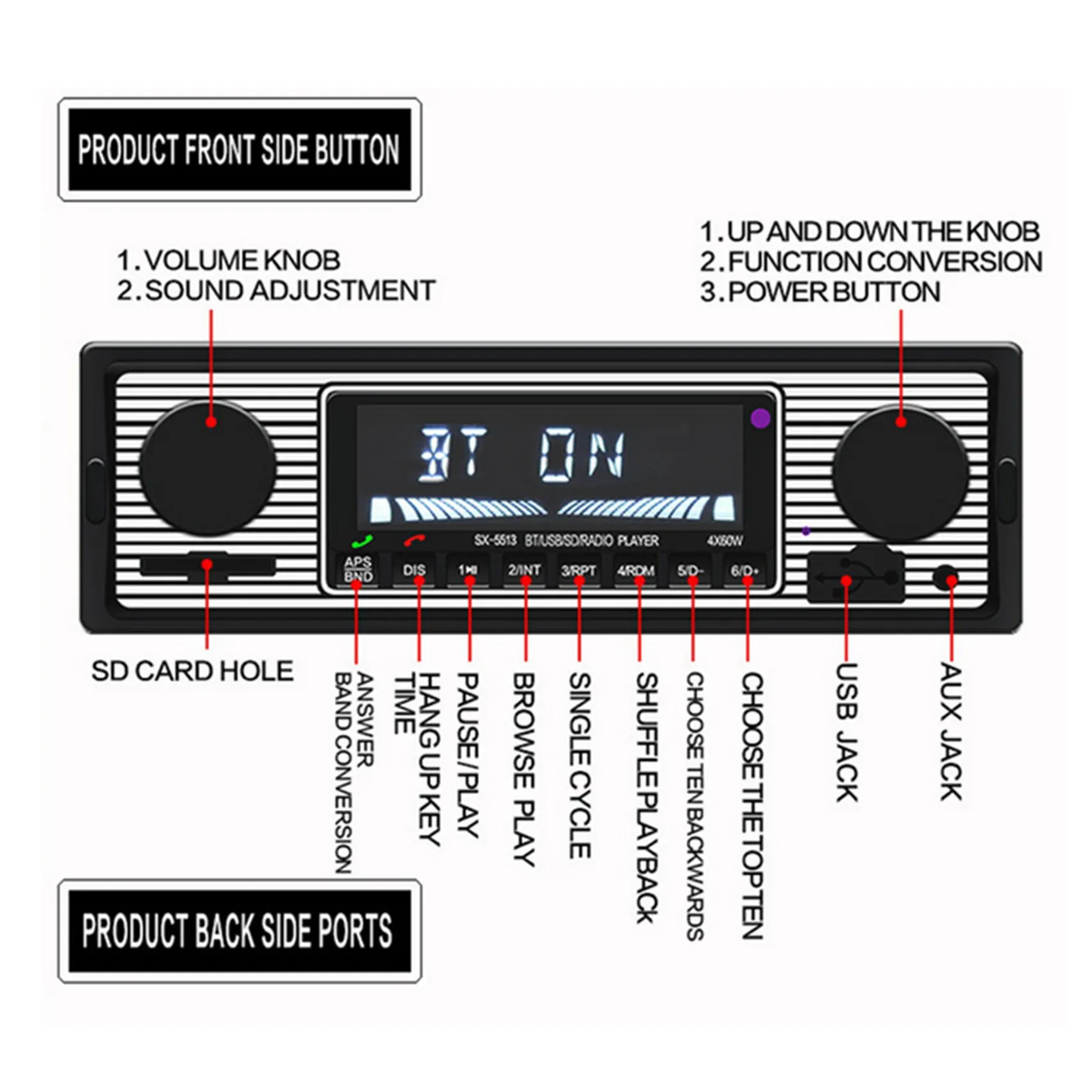 صوت ستيريو سيارة بلوتوث للسيارات ، 1 Din ، مشغل MP3 ، USB ، SD ، بطاقة AUX ، FM ، الكمبيوتر ، الرجعية