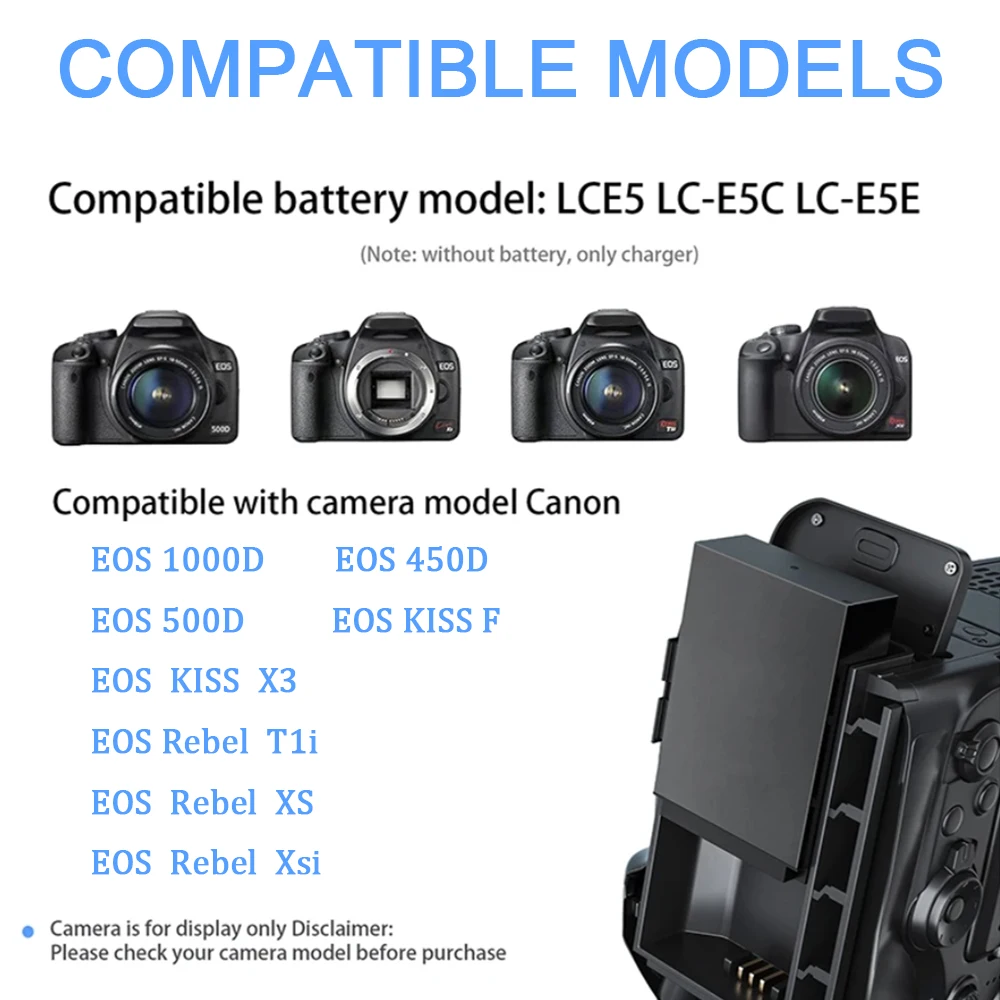 LC-E5 E5C E5E Battery Charger For Canon LP-E5 EOS1000D, 450D, 500D, Kiss F, Kiss X2, Kiss X3, Rebel T1i, Rebel XS, Rebel XSi Cam