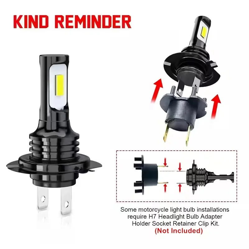 2pcs H7 LED Car Headlight Bulbs - High or Low Beam, 12V/24V, 6000K White, 1:1 Mini Size Design, Plug&Play, Perfect for Car Auto