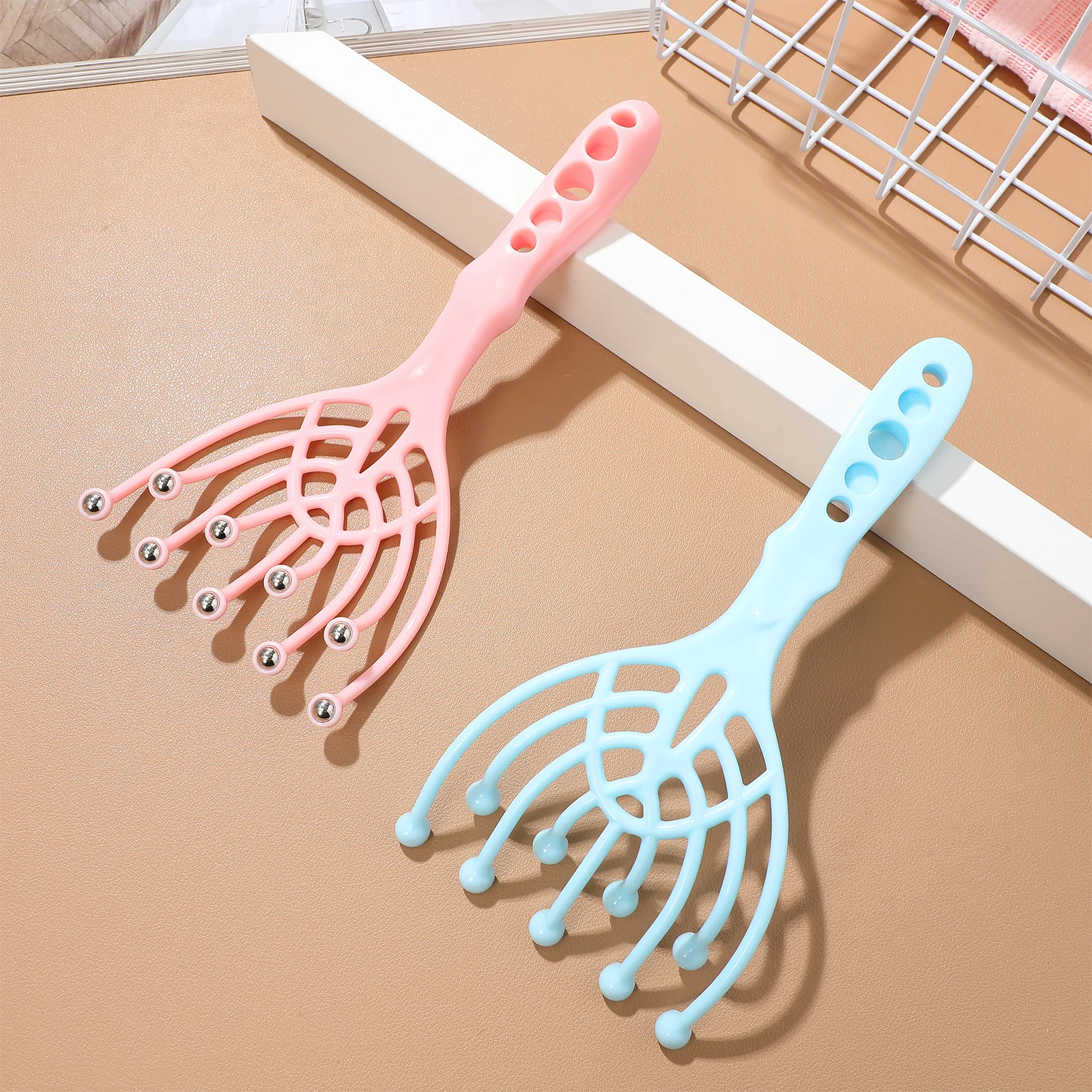 

2pcs Scalp Massager Tool Massage Roller Ball Portable Hair Comb For Head Neck Shoulder Relaxation Handheld Therapy Device