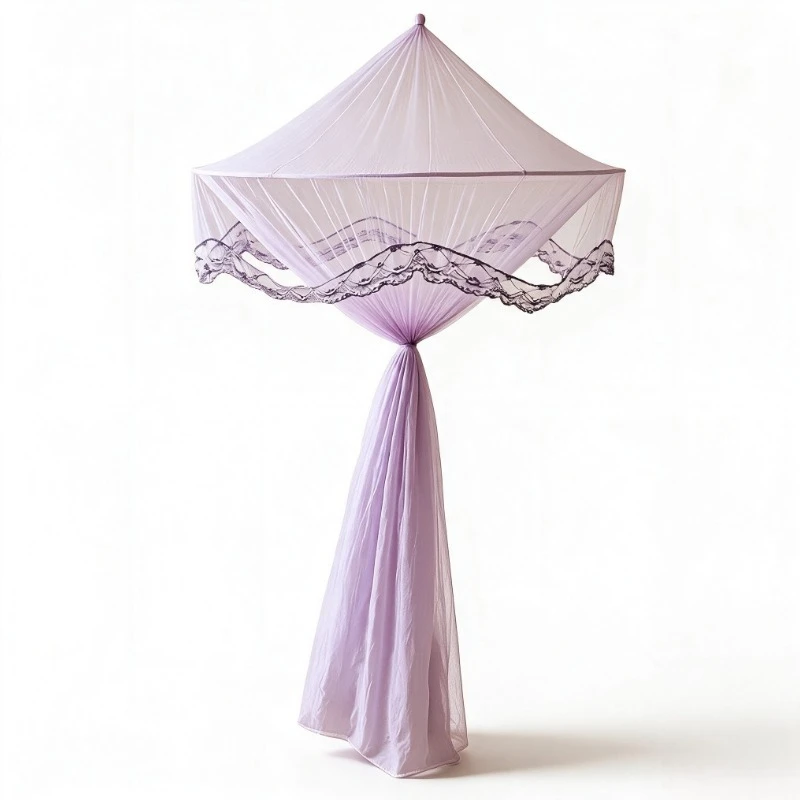 Purple Lace Canopy Ceiling Mosquito Net – Elegant Palace Style, No Frame, Fits Single Beds, Perfect for Bedrooms & Dorms