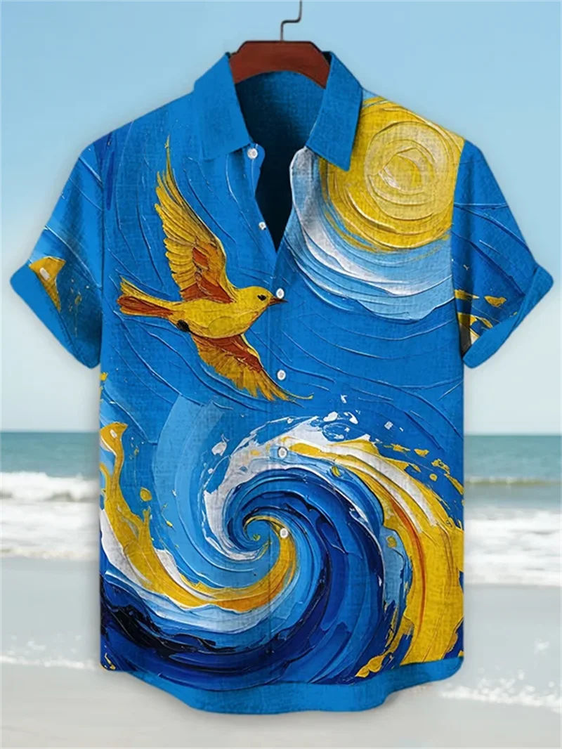 

Летняя мужская льняная забавная рубашка с котом, повседневная модная рубашка с гитарным узором, топ с короткими рукавами и воротником, удобная мужская одежда