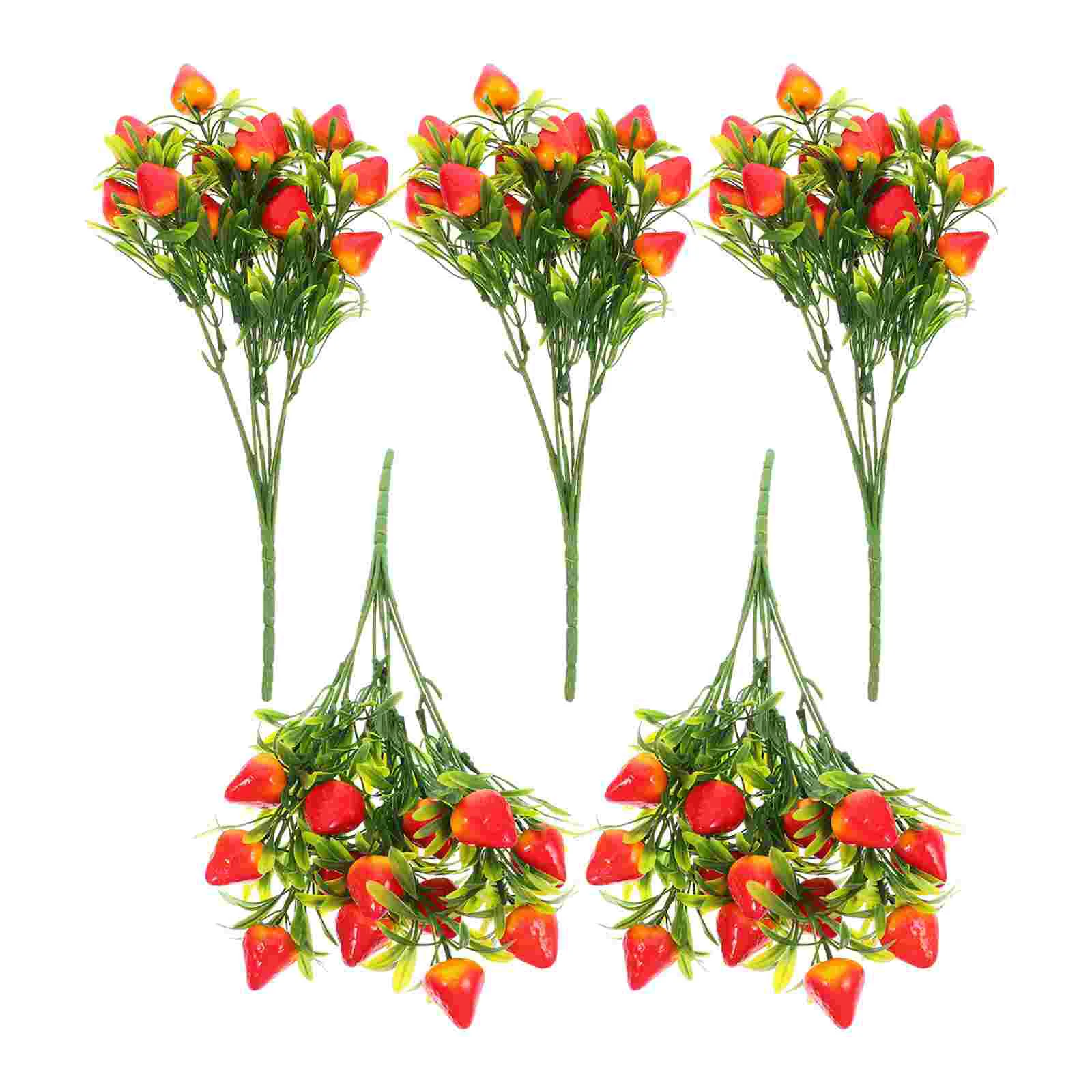 

5 Pcs Simulated Strawberry Fake Fruit Stems Branches Artificial DIY Decor Vase Filling Decors Bouquets Fruits