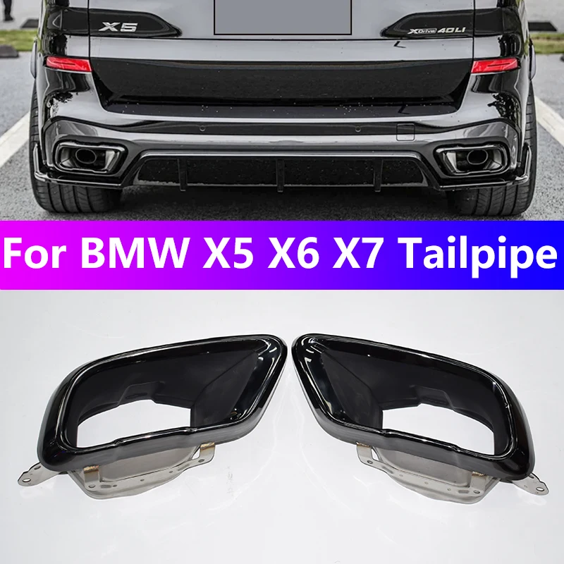 

For 2019 to 2023 BMW X5 G05 X6 G06 X7 G07 M Sport Exhaust Upgrade Square Mouth Black Muffler Nozzle Tip Tailport