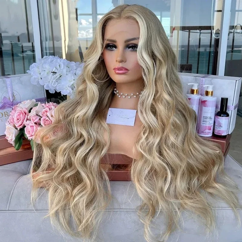 13x6 Ash Blonde Ombre Human Hair Wig 180 Density Body Wave Brazilian Remy Hair Lace Front Wigs Preplucked Transparent Lace Wigs