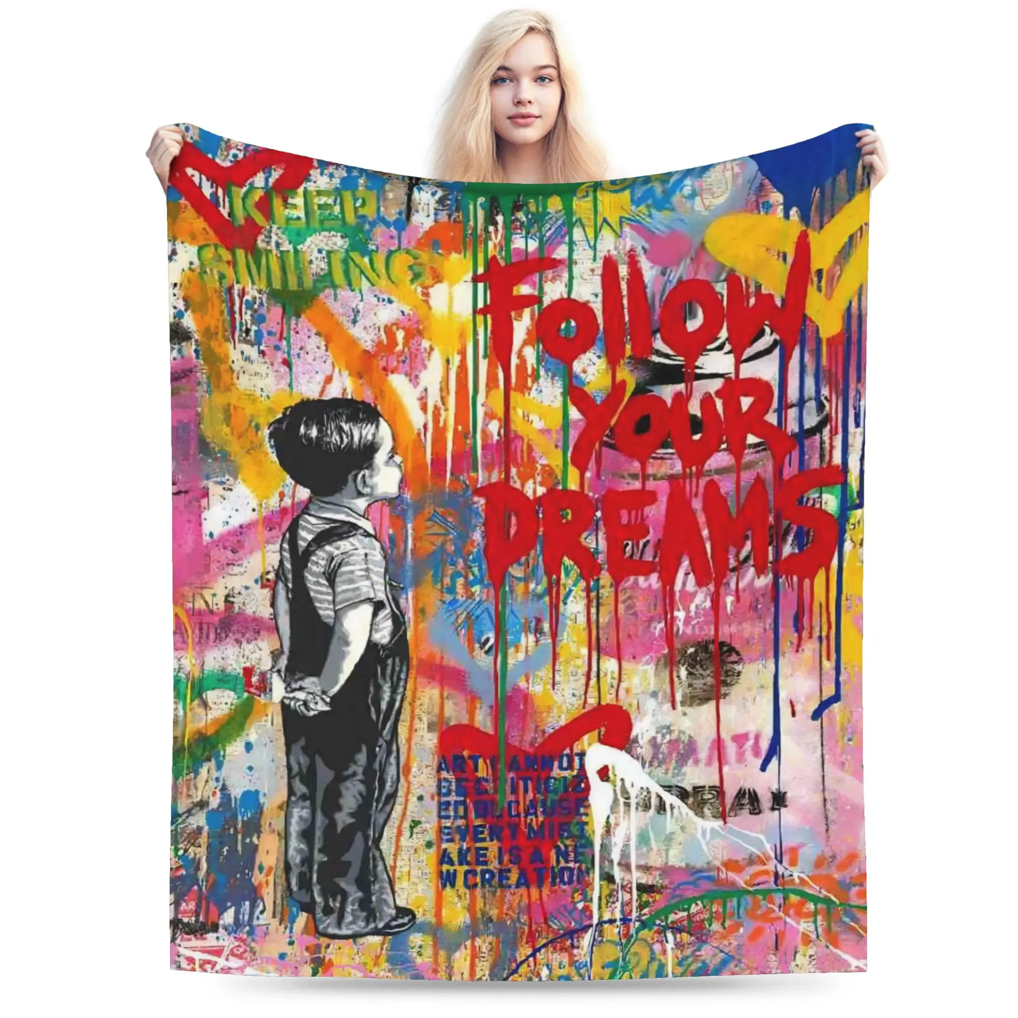Banksys art Print Blanket For Men Women Super Soft Warm  Throw Blankets for Couch 50x60 Inches Multiple Sizes