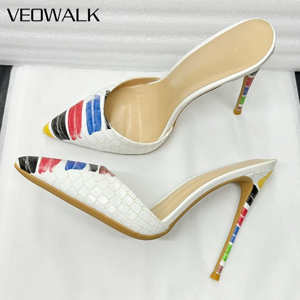 

НОВЫЕ художественные шлепанцы на высоком каблуке с острым носком, шлепанцы без шнуровки, трендовая дышащая женская летняя обувь для вечеринок, большой размер 46