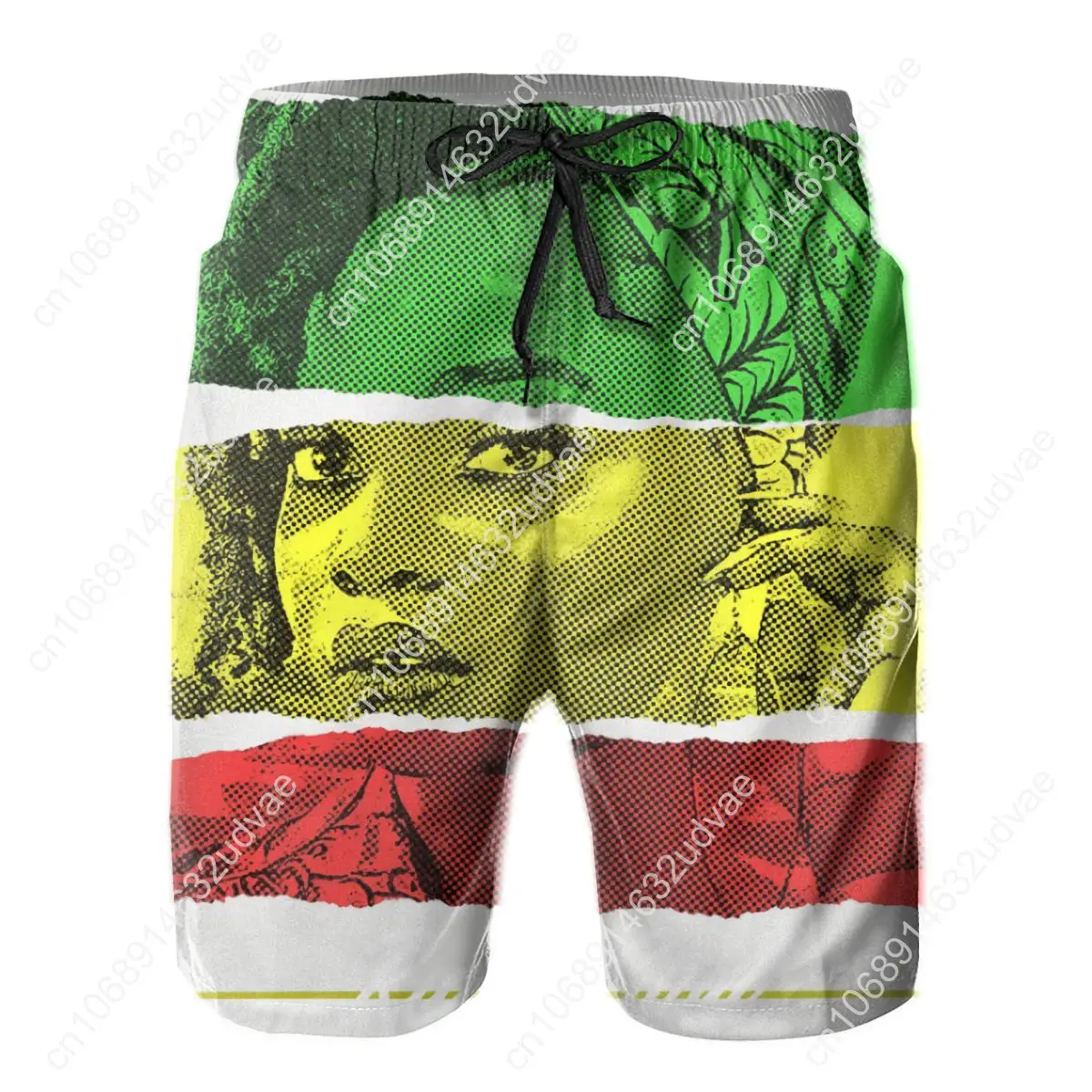 Hot Sale Beach Breathable Quick Dry Funny Novelty R333 running Green Yellow And Red Rasta Flag Hawaii Pants Beach Shorts