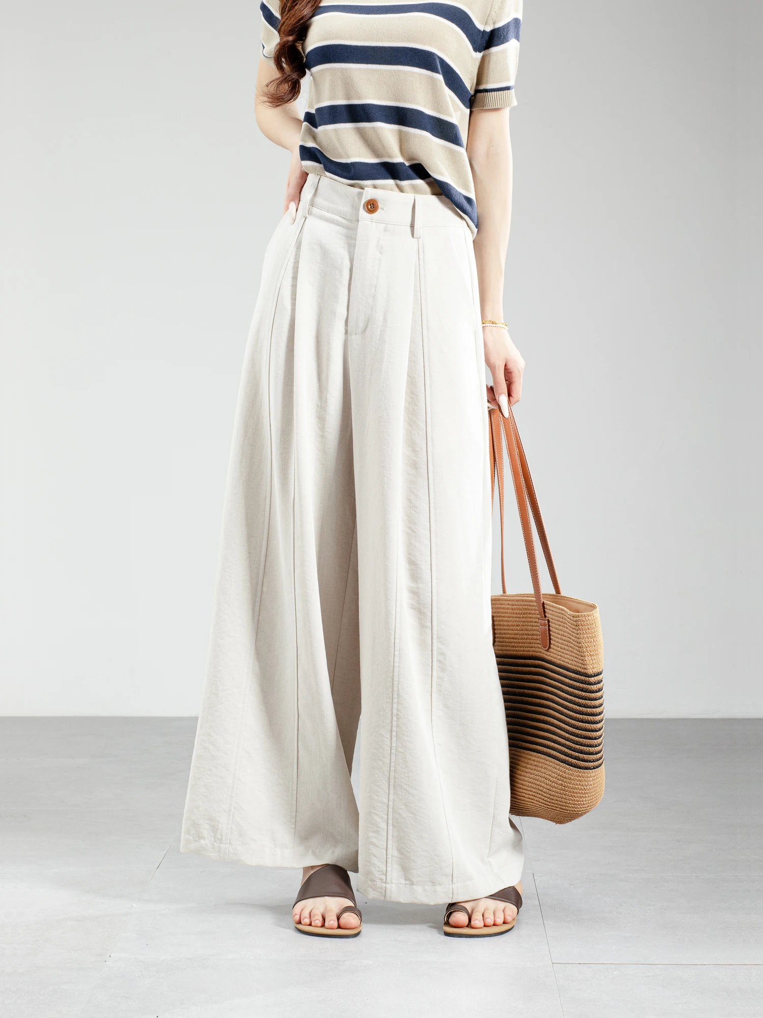 

Женские повседневные брюки свободного кроя с широкими штанинами из хлопка и льна, весна-лето, тонкие, с эластичным поясом, прямые, свободные, стройнящие