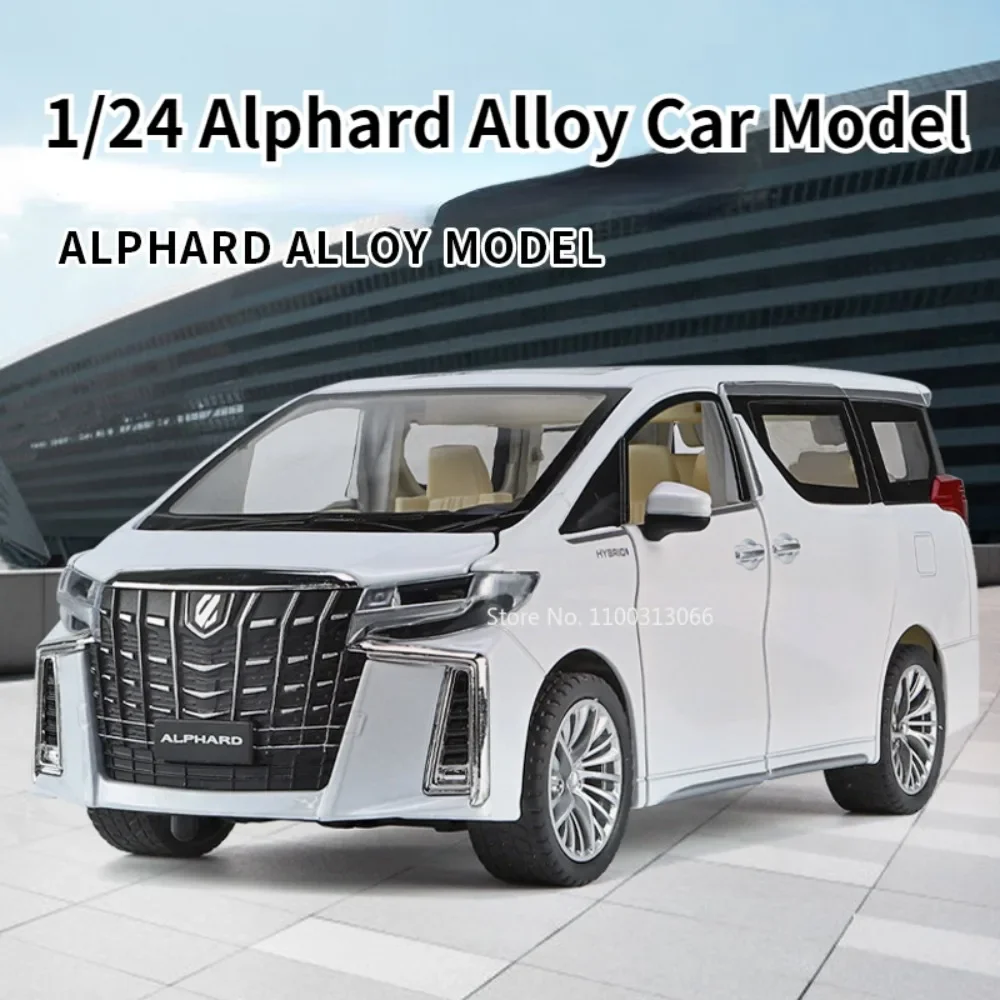 

1:24 Масштаб Toyota Alphard, литая под давлением модель автомобиля, игрушки, звук, свет, двери, открытый орнамент с откатным механизмом, игрушечный автомобиль, подарки для детей