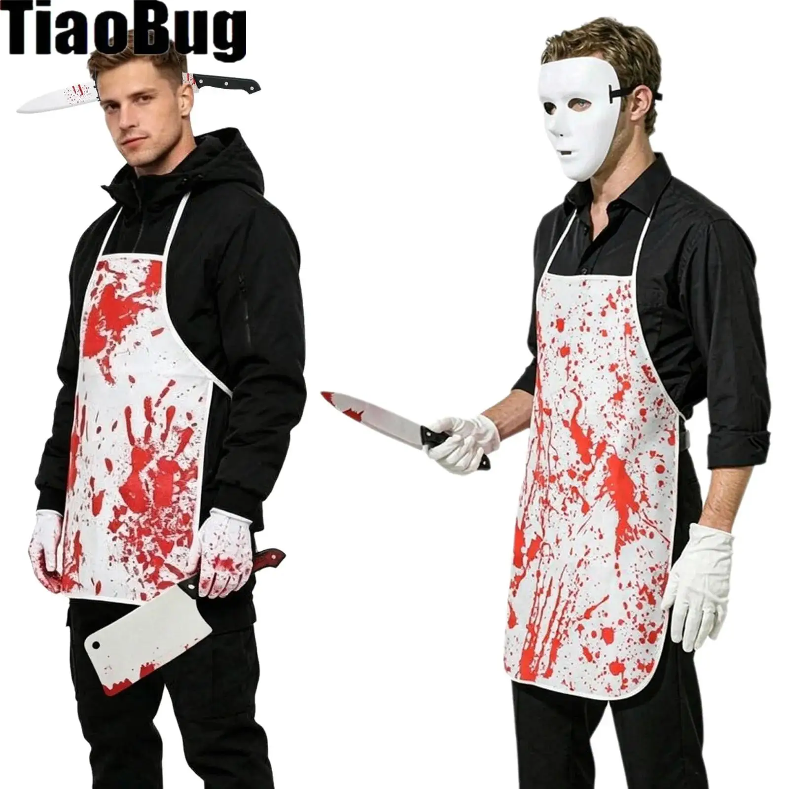 Halloween Butcher Costume Props Set Bloody Apron Gloves Scar Tattoo Stickers for Cosplay Theme Party Accessories