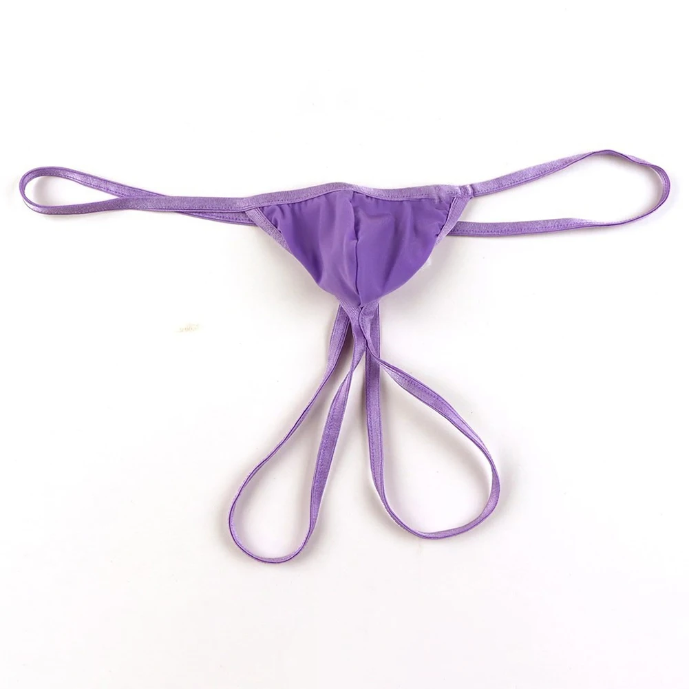 Mężczyźni Sexy Double Thong Briefs Thin Belt Low Waist G-string Underpants Bikini Ultra Mini Solid Color Panties Open Butt Underwear