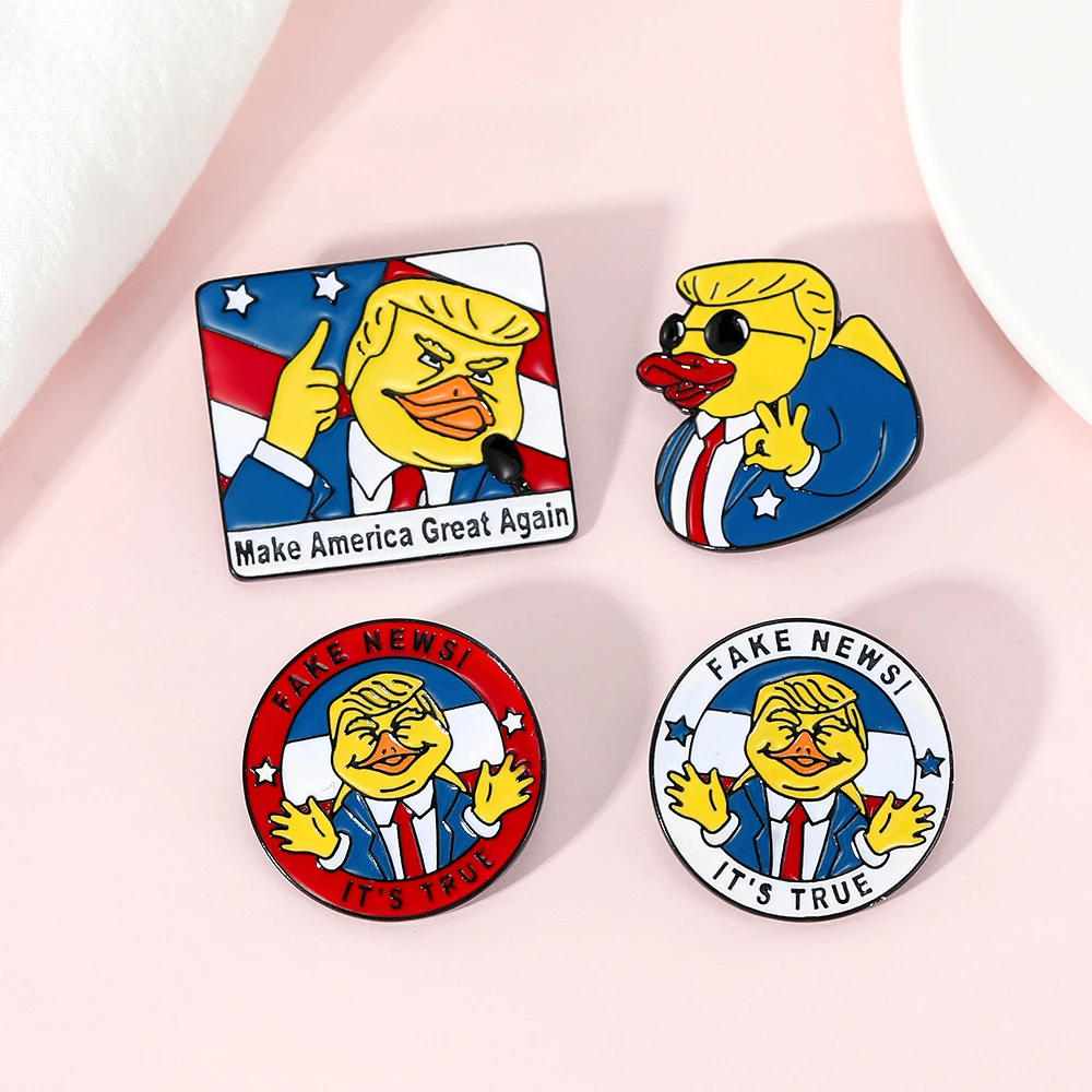 4Pcs/Set Funny Duck Trump Series Pins Make America Great Again Enamel Brooches For USA