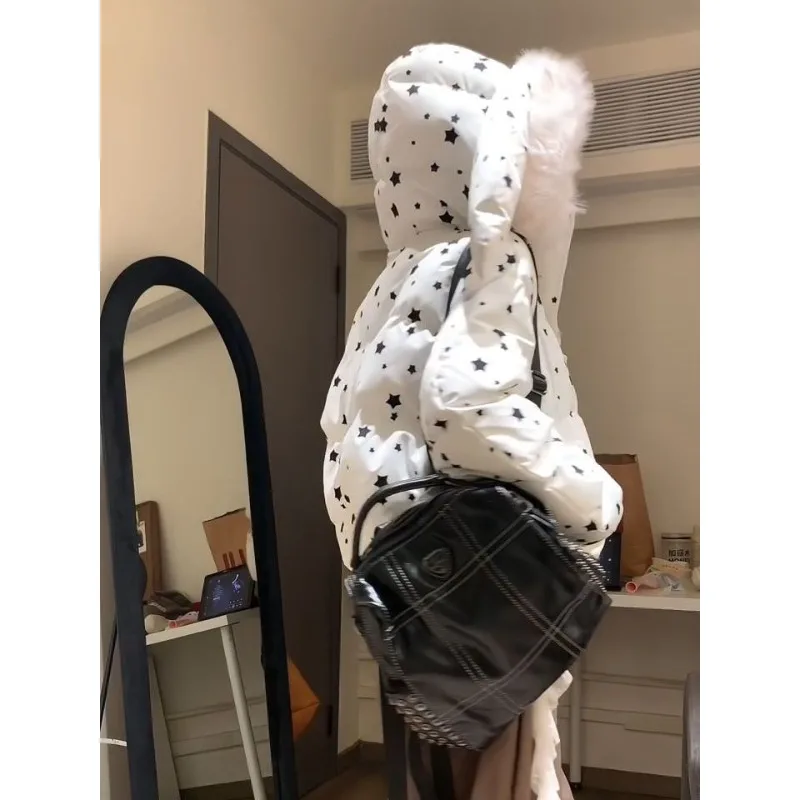 Women's Winter New Warm and Versatile Down Jacket with A Design Sense Star-shaped Rabbit Ear Fur Collar, A Puffer Jacket