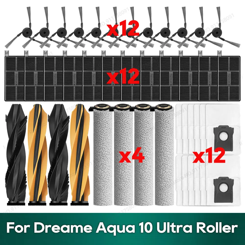 Compatible pour (Dreame Aqua 10 Ultra Roller / Aqua10 Roller) accessoires brosse principale filtre Hepa rouleau vadrouille pièces de rechange