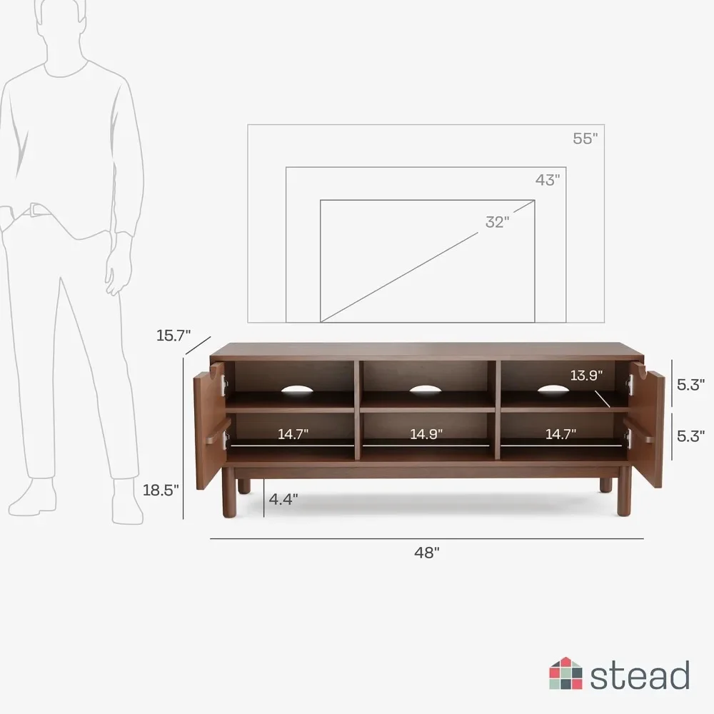 Living Room Furniture - 48” Entertainment Center With Shelves And Doors - Fits 55