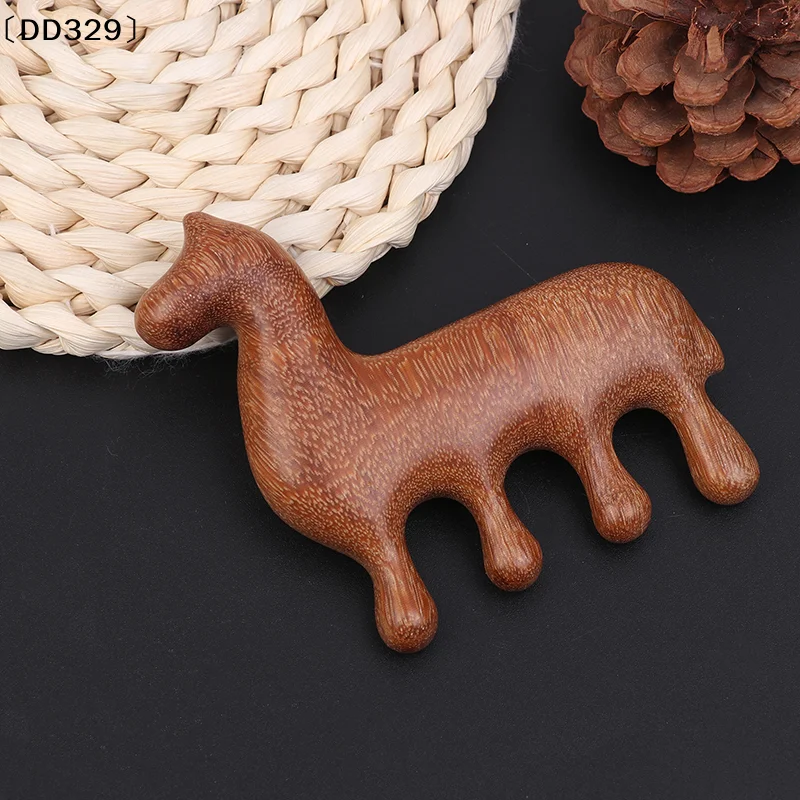 

Деревянная расческа из сандалового дерева «Год Лошади» с четырьмя зубцами для расслабления кожи головы, массажа шеи и тела, стимуляции меридианов, гладкая щетка для волос [DD329]