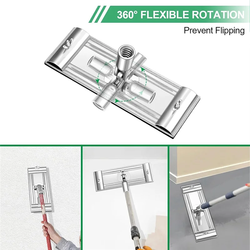 A95I-Drywall Pole Sander Head With No-Flip Design& Quick Release Clips, Universal Thread For Wall And Ceiling Sanding