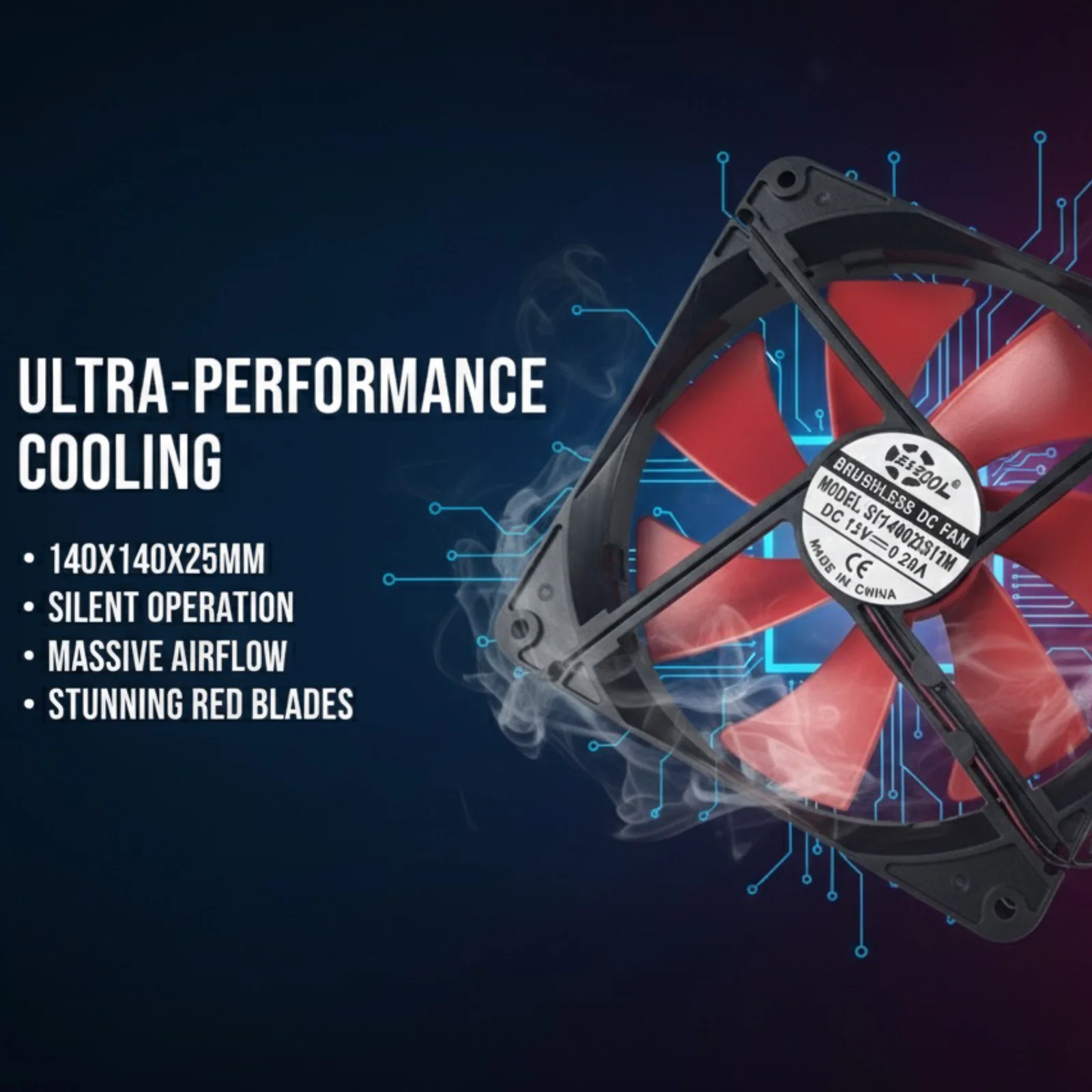 

For Silent Fan 140mm X 25mm Cooling Fan Ultra-Quiet 19.5dBA 2000RPM Sleeve Bearing 12V DC Industrial Case Fan