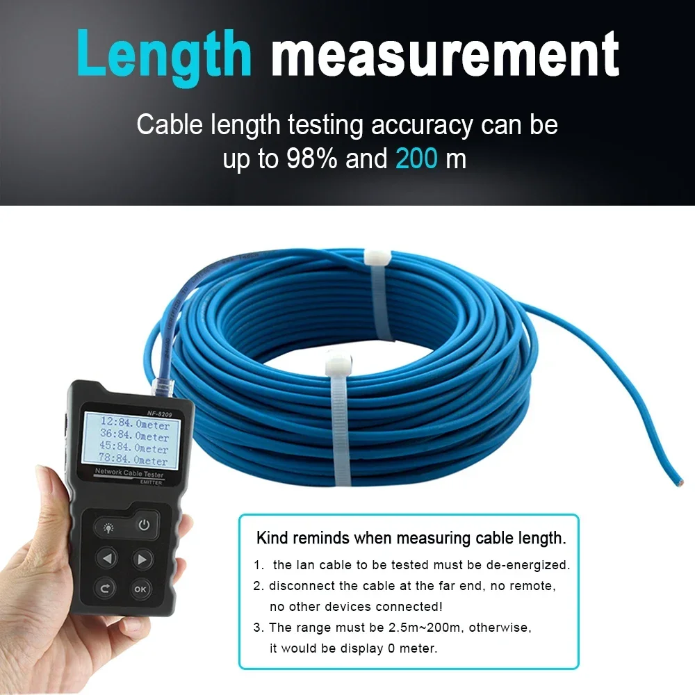 Imagem -04 - Nayafa Nf8209 Cabo Rastreador Lan Display Medida Testador Ferramentas de Rede Display Lcd Medida Comprimento Wiremap Tester