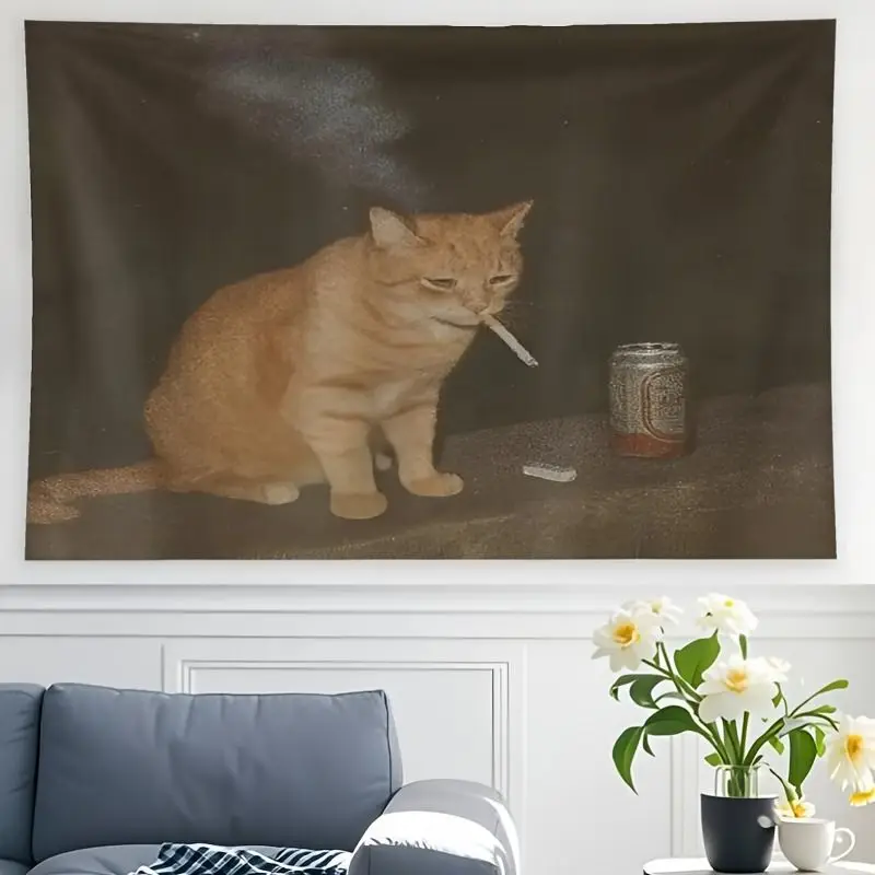 VIKAMA Retro Film Smoking Decadent Orange Cat Funny Tapestry Background Dormitory Retro Wall Decoration Room Decoration