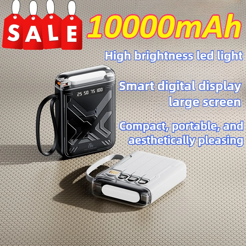 

Large Capacity 10000mAh Fast Charging Power Bank with Built-in Cable Portable Power Supply for iPhone for Samsung for Xiaomi