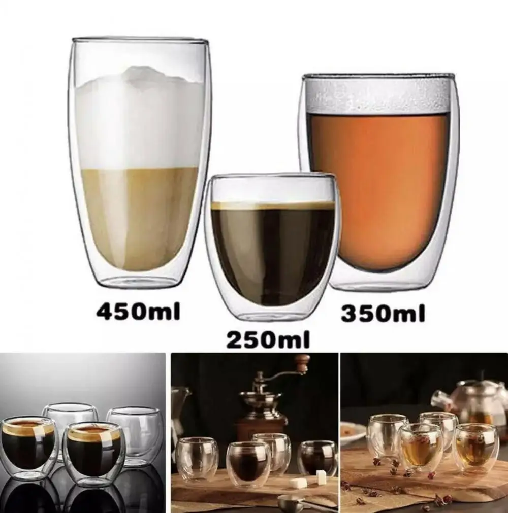 

Heat Resistant Double Wall Glass Themal Cup Espresso Coffee Set Beer Mug Tea Keep Hot and Cold Drinkware Insulated Glasses Cups