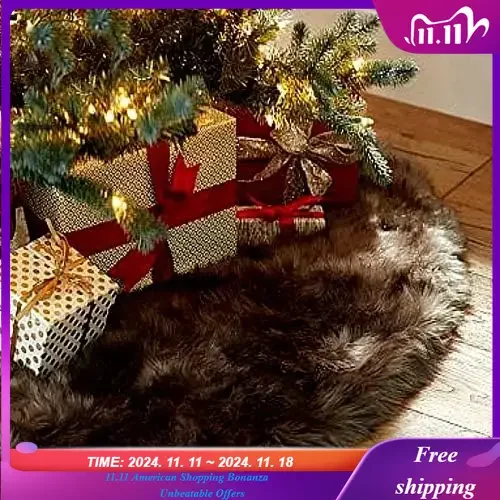 Brown Faux Fur Christmsa Tree Skirt, Holiday Teasure, Seasonal Decorating, Plush, Soft, Fluffy and Furry, Christmas Fun,