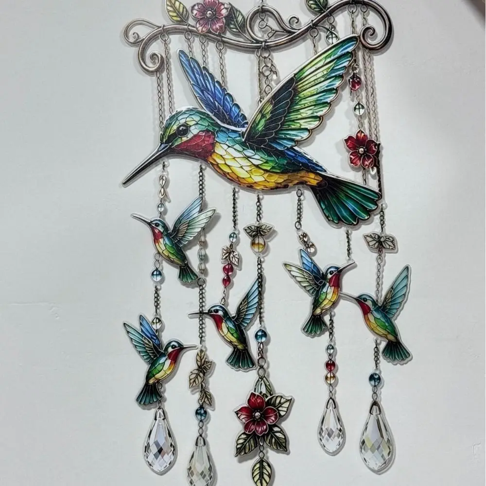 Crystal Wind Chime Hummingbird Wind Chime Crystal Pendants Hummingbird Bird Wind Chime Colorful Metal Suncatcher Wind Chime - view 2