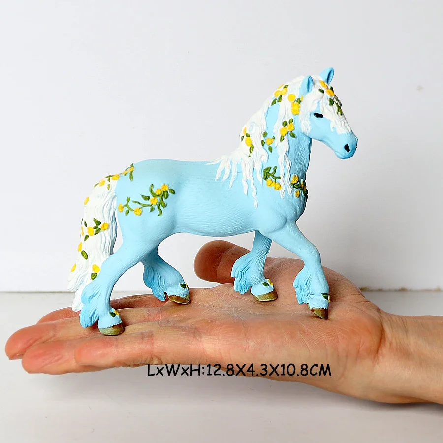 Plastic Fairy Tale Mythical Fairies Elf Horse Animal Figure Model Educational Toy Figurine White,Blue Horse With Flowers For Kid