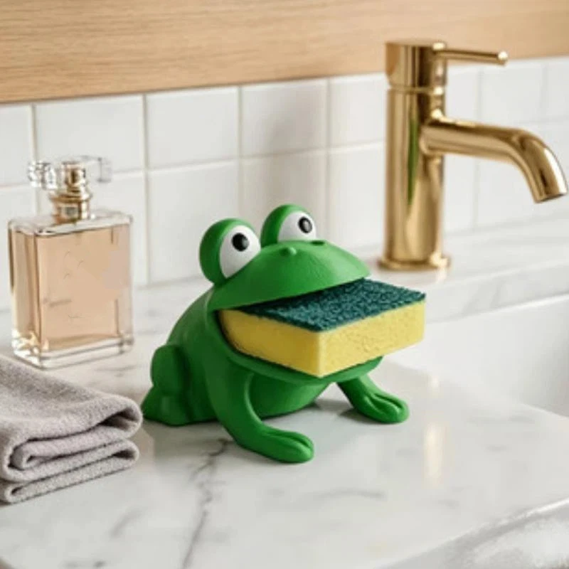 3D Printing Cute Frog Shaped Kitchen Sponge Holder Adorable Design Stable Base For Kitchen Sink Dishwashing Organization