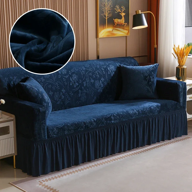 Jacquard Velvet Sofa Cover Stretch Couch Cover L Shape Slipcover Corner Case for Living Room Furniture Protector 1/2/3/4 Seat