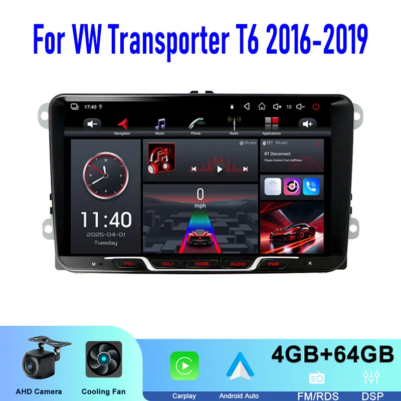9 "для VW Transporter T6 2016-2019 Apple Carplay Android Auto головное устройство интеллектуальная система мультимедийный плеер GPS BT WIFI 4-64 ГБ