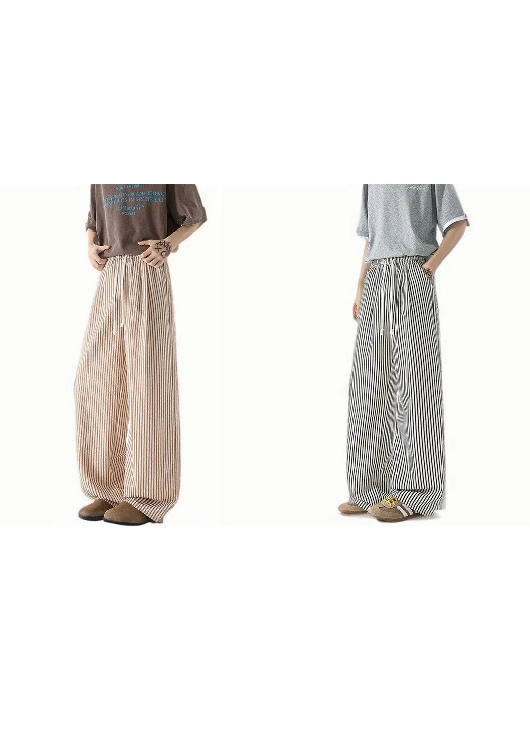 

NF&ZG New striped pants men's summer thin loose lazy style casual large size straight wide leg pants