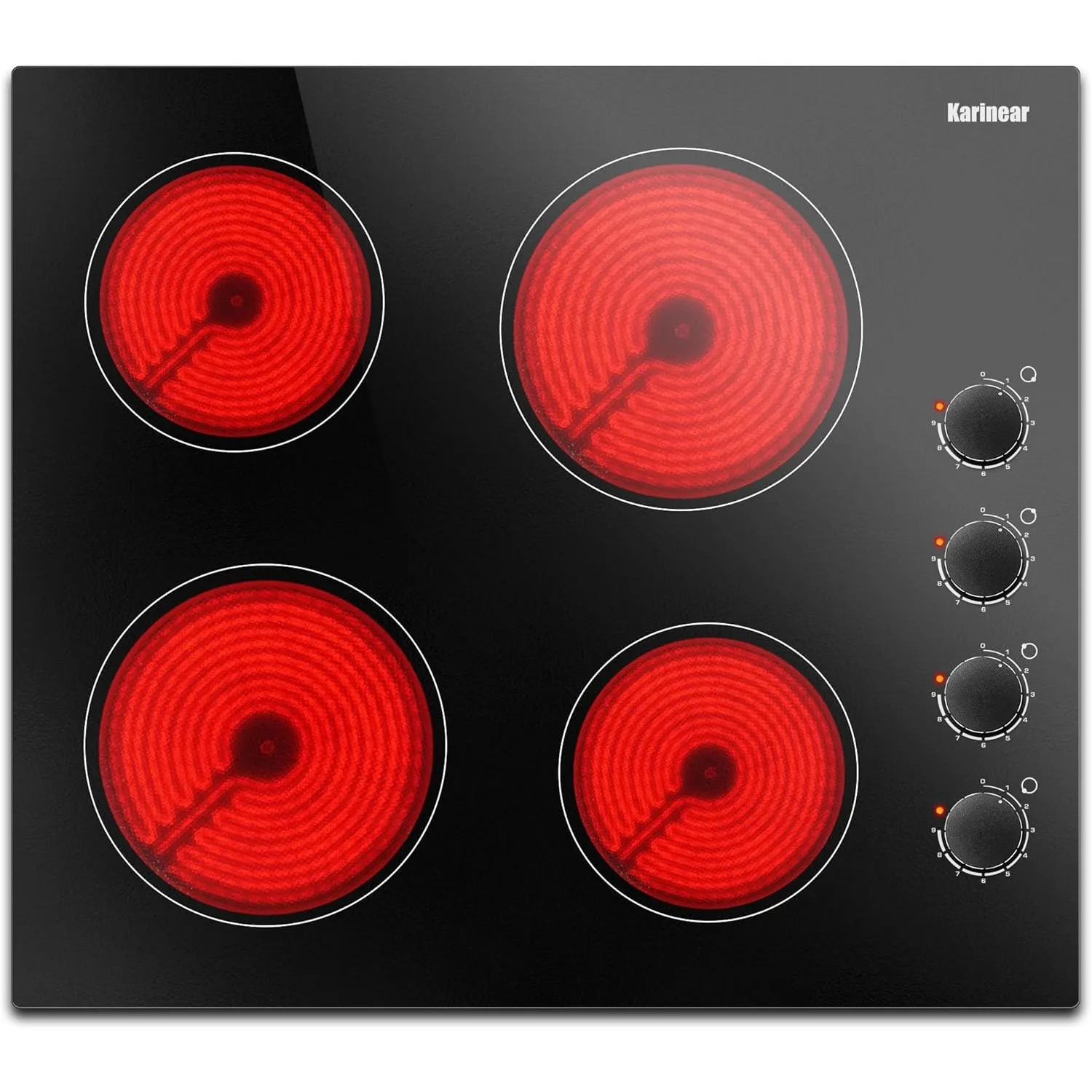 

24 Inch Electric Cooktop 4 Burners Electric Stove, Knob Control,6000W, Built-in Radiant Hob(Black Knob)