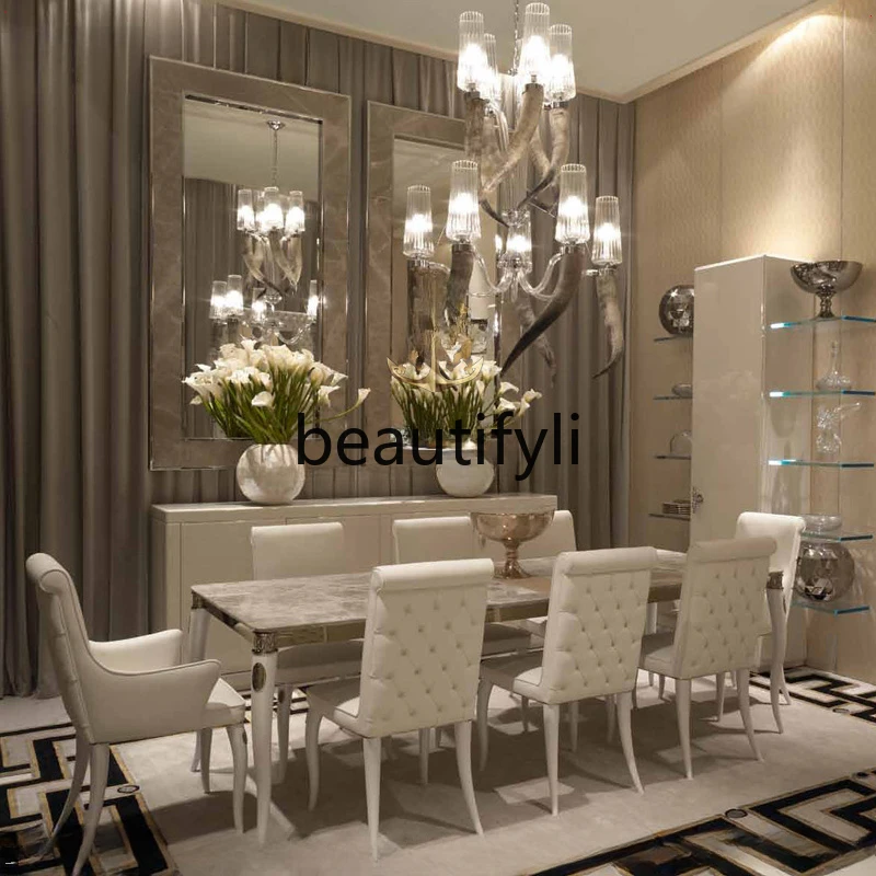 

Rock slab dining table marble solid wood modern simple eight-person long dining table luxury stone