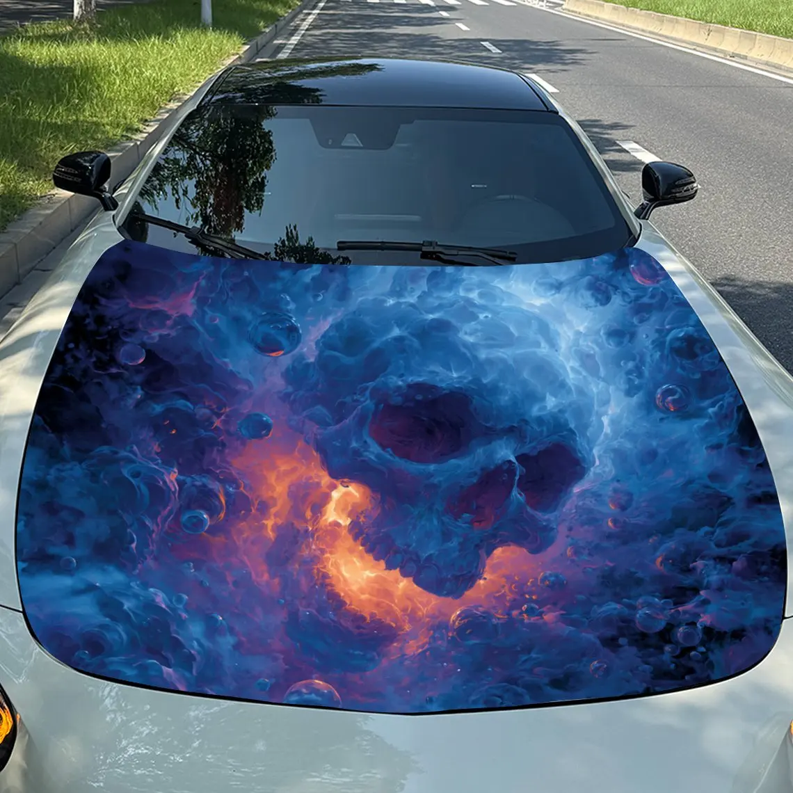 Autocollants crâne avec flammes dans sa bouche, autocollants pour couvertures de voiture, pour décorer les couvertures de voiture, autocollants en vinyle pour voitures, suv et