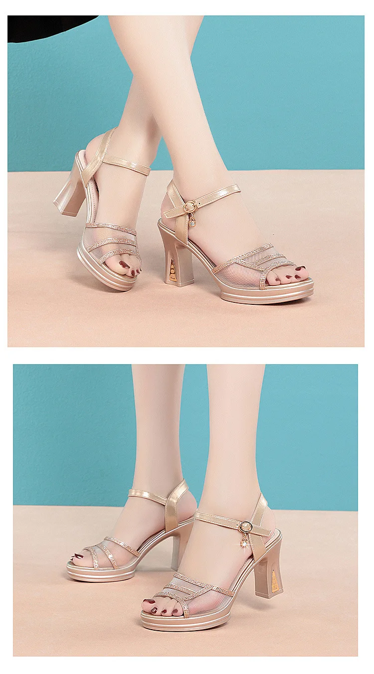 منصة الصنادل الشبكية الموضة المرأة الكعوب للسيدات حذاء الصيف الصنادل 2025 اللمحة تو عالية الكعب الصنادل امرأة فاخرة فستان