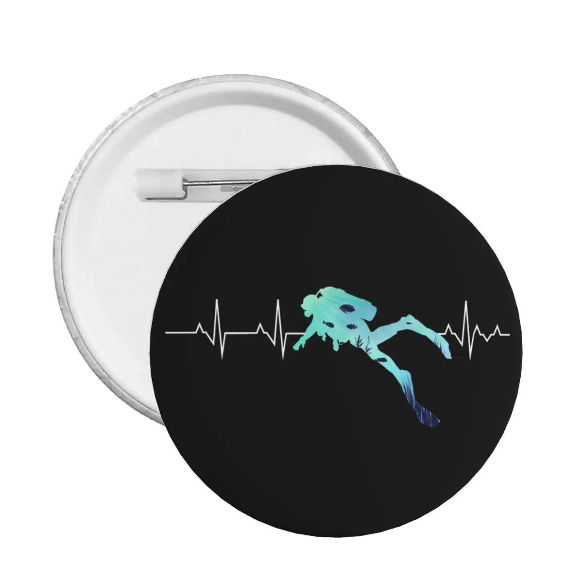 Scuba Diving Heartbeat Round Button Pin for Hats Customizable Dive Diver Pinback Badges Brooches