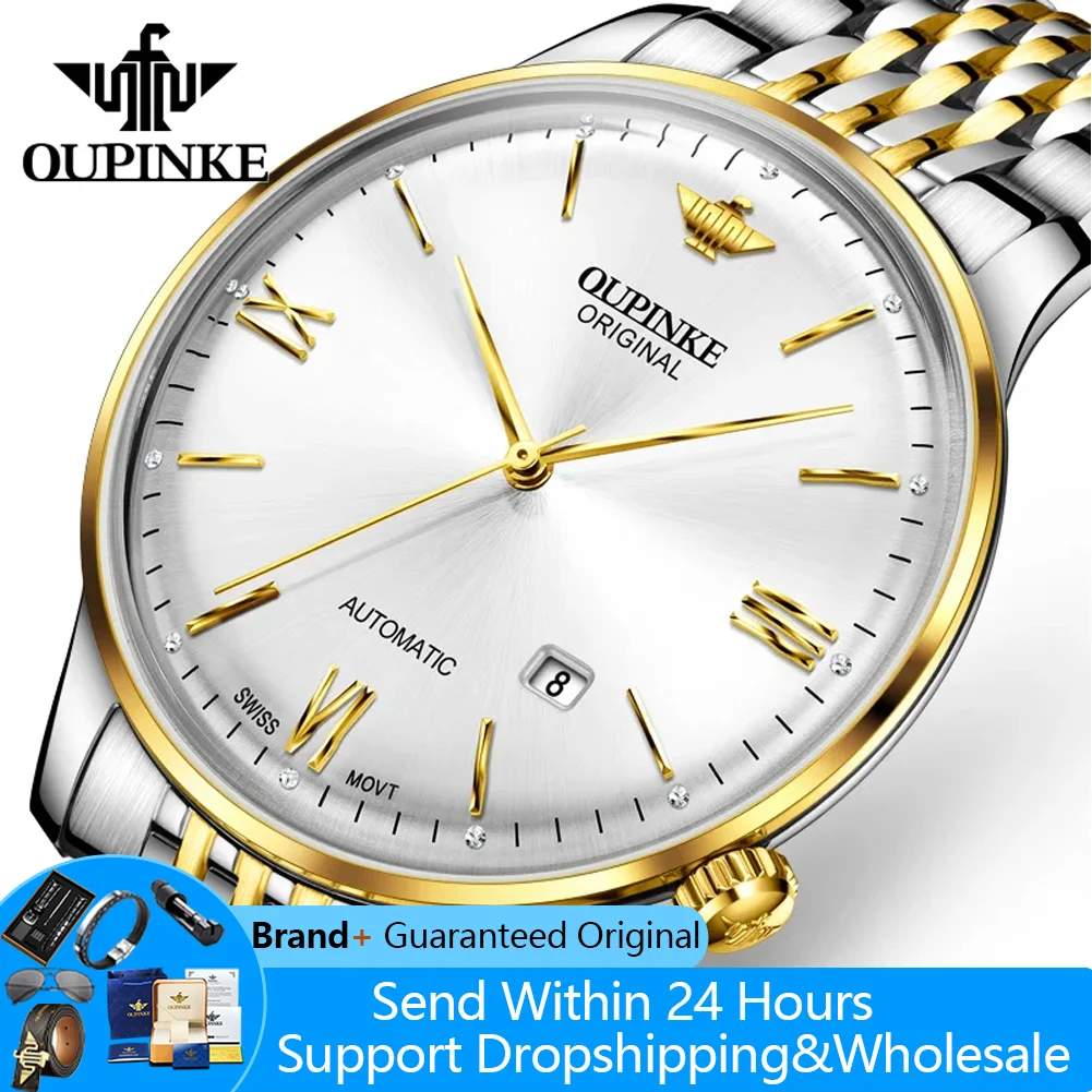 

OUPINKE 3269 Ultra Thin 7.3mm Men's Watches Luxury Swiss Mechanical Movement Automatic Watch For Man Auto Date Waterproof Watch